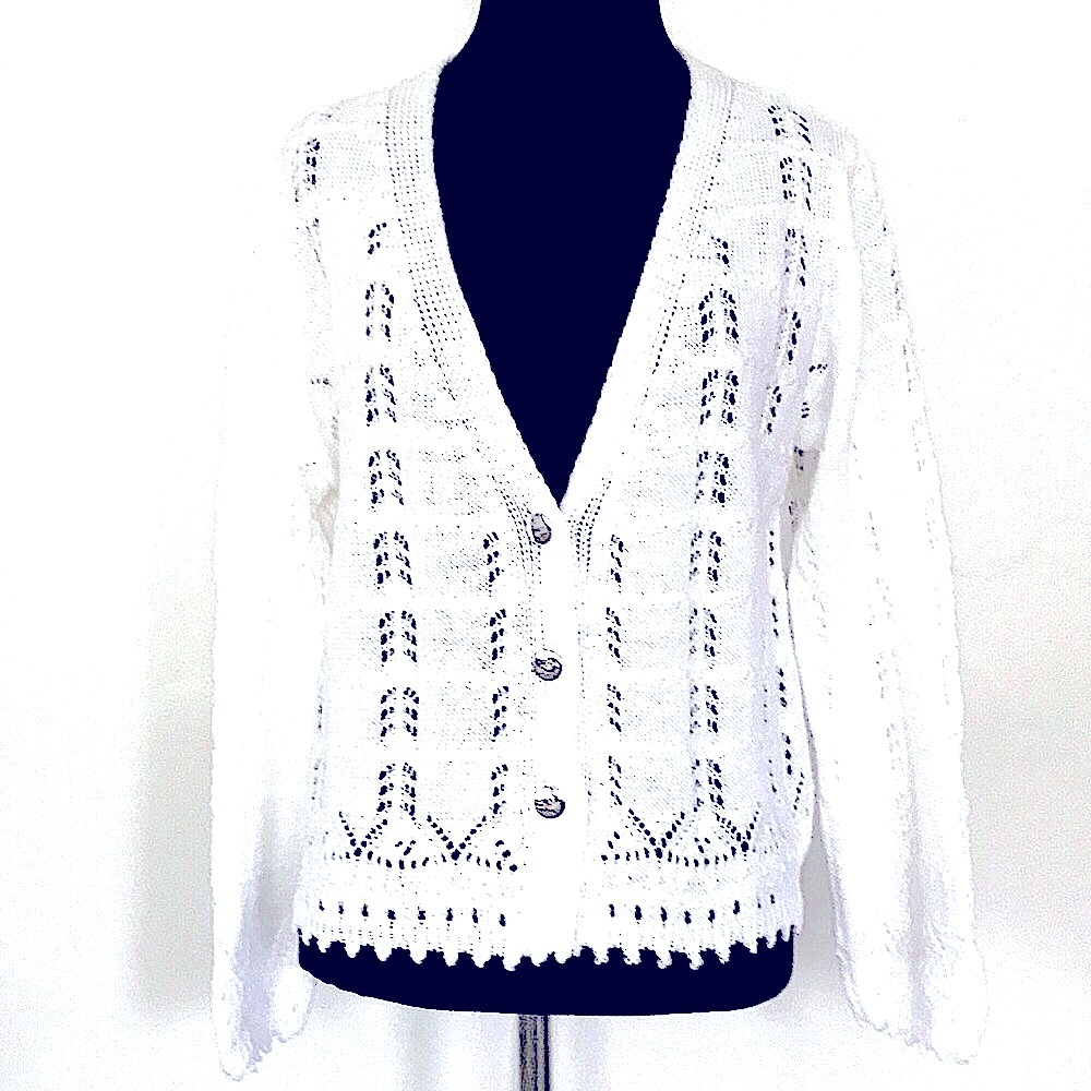 Cottagecore Crochet Cardigan Button Up White Size XL New With Tag Acrylic